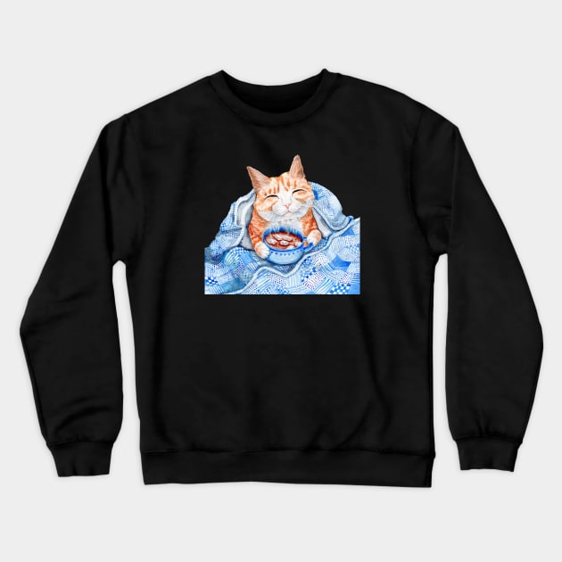 Cat with Hot Chocolate Crewneck Sweatshirt by Goosi